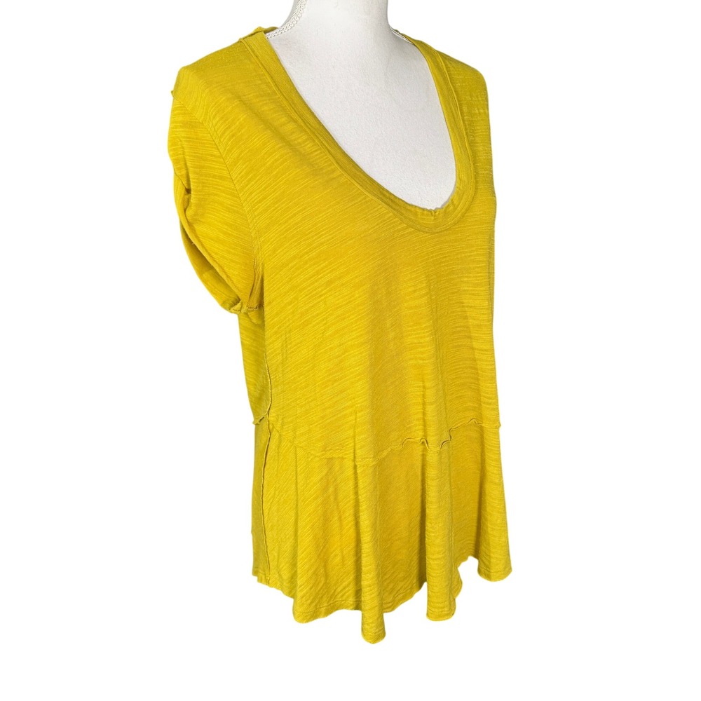 Free People We The Free Chartreuse Slub Knit Peplum Top Short Sleeve Size Medium - Picture 12 of 13